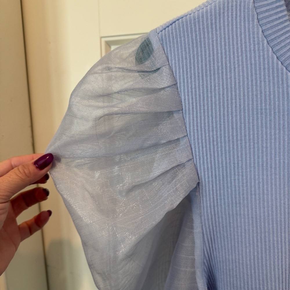 Elegant Blue Sheer Puff Sleeve Top Dolan By Anthropologie L - Picture 4 of 7